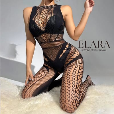 Elara - Mariellea - Bodystocking Erotische Lingerie met Open Kruis - Catsuit - S t/m XL - Sexy Dames Lingerie - Zwart