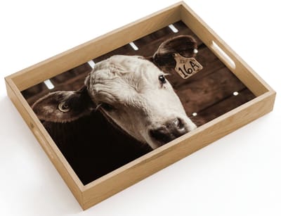 Dienblad hout 40x30 cm - Schootdienblad - Kalf - Oormerk - Houten stal - Borrelplank rechthoek - Plateau dienbladen