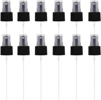 Dailygoods- Spuitfles Toppen 12 Stuks - Zwarte Kunststof - Vervangende Pompkop - Fijne Mist Sproeierdoppen - Kaliber 24 mm - Herbruikbare Dispenser - Sproeikoppen