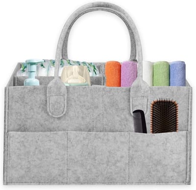 Organiser voor luiers en babyaccessoires, opvouwbare tas met vakken, lichtgrijze opbergmand voor luiers, vochtige doekjes en flesjes