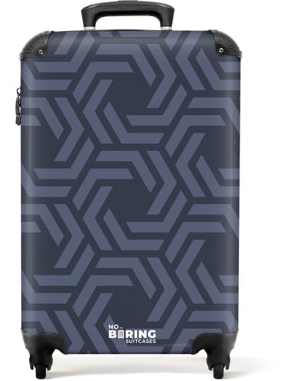 NoBoringSuitcases.com - Koffer - Geometrisch motief in donkerblauw - Past binnen 55x40x20 cm en 55x35x25 cm - Trolley handbagage - Valiezen met wieltjes volwassenen - Reiskoffer op wielen - Rolkoffer lichtgewicht