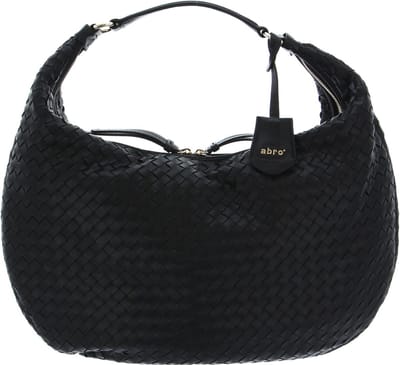 abro Leren Schoudertas Leather Piuma Weaving Hobo Bag Nana Black / Gold Zwart