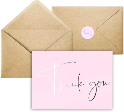 30 Luxe Bedankkaarten Blush Roze met Zilverfolie en Enveloppen