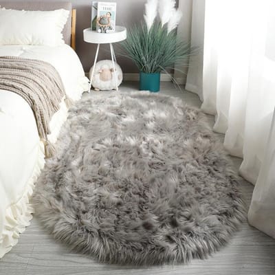 Ovale Imitatie Wollen Tapijten Zacht Pluche Pluizige Faux Schapenvacht Karpetten Harige Meisje Slaapkamer Nachtkastje Woondecoratie Wit Bont Matten 50x80cm 19x31inch