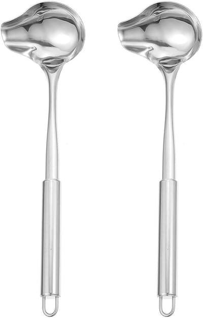 Dailygoods- Soeplepel RVS - 2 Stuks - Polijst - Geschikt voor Soepen/Sauzen - Ruimtebesparend - Eenvoudig te Hangend Opslaan - Keukenlepel