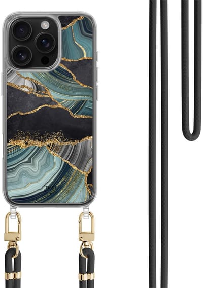 Casevibes - Telefoonhoesje met koord - Geschikt voor Apple iPhone 16 Pro - Marble jade stone - Multi - Marmer