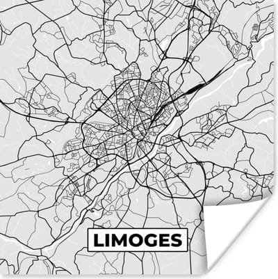 Poster Stadskaart - Frankrijk - Kaart - Limoges - Plattegrond - 100x100 cm XXL