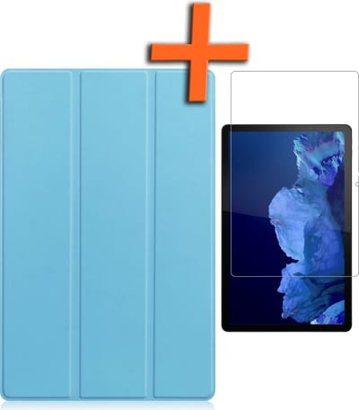Hoesje - Geschikt voor Lenovo Tab P11 Plus - Met Screenprotector - Trifold Bookcase - Hard Cover - Hardcover Book Case - Tablet Hoes - Lichtblauw