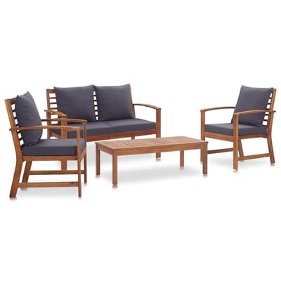vidaXL - 4-delige - Loungeset - met - kussens - massief - acaciahout