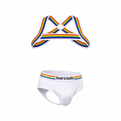 Barcode Berlin Multipack 1x Backless Brief Pride White + 1x Pride Harness White - MAAT S - Erotisch Heren Ondergoed - Slip voor Man - Sexy mannen Slip