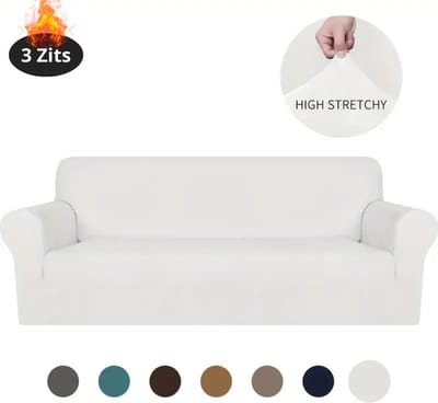 Livano Bankhoes - Bankbeschermer - Stretch - Sofa Cover - Fluweel - Wit - 3 Zits