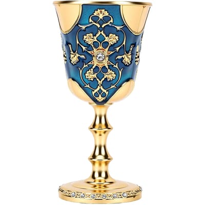 Calice Médiéval Émail Bleu Plaqué Or Incrusté de Strass Multifonctionnel Coupe à Vin Médiévale Vintage beige