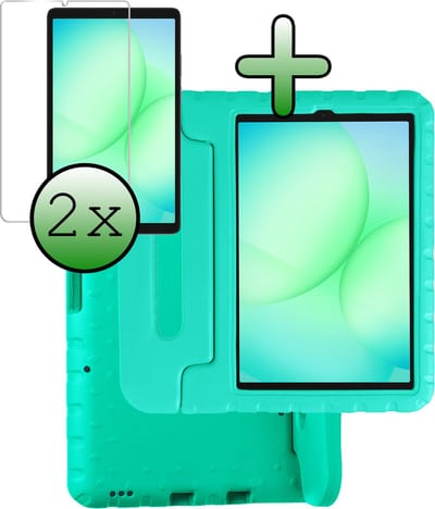 Hoesje Geschikt voor Samsung Galaxy Tab A11 - Met 2x Screenprotector - Kinderhoes Shockproof Bumper - Kidsproof Case - Tablet Hoes - Kinder Hoes Cover - Turquoise