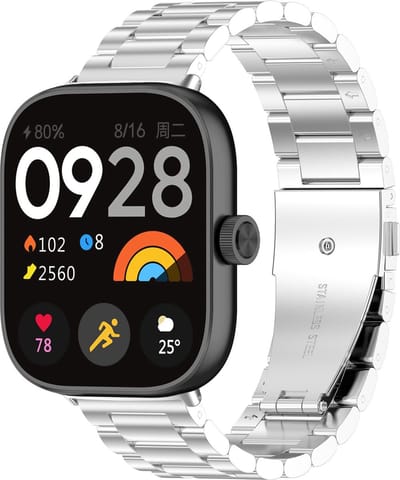 Strap-it Stalen schakel band - metalen bandje geschikt voor Redmi Watch 4 / Redmi Watch 5 / Redmi Watch 6 / Xiaomi Smart Band 8 Pro / Xiaomi Smart Band 9 Pro / Xiaomi Smart Band 10 Pro (zilver)