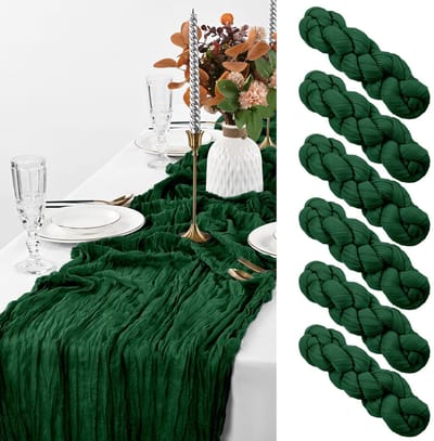 Kaasdoek Tafelloper - Rustiek Gaas - Boho-design - voor Bruiloft, Feest - Donkergroen - 6-pack - 90x300 cm