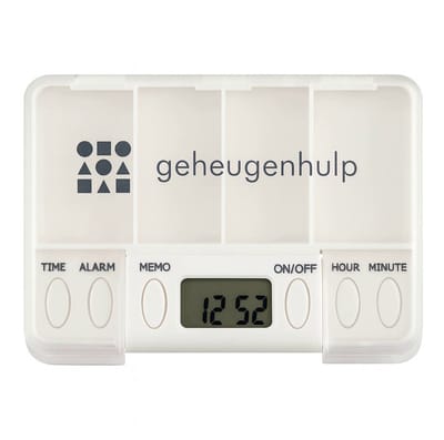 Medicijndoos met 4 alarmen – handig en compact – wit - Geheugenhulp