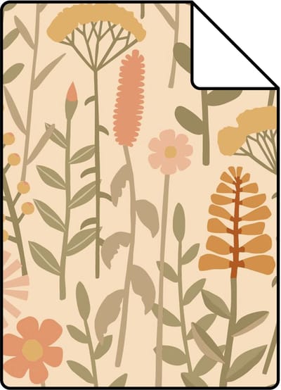 Proefstaal ESTAhome behang veldbloemen geel, oranje en groen - 26.5 x 21 cm - 131548-S