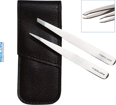 MEDLUXY® Exclusive - Epileerpincet Set - Slant & Point - 2 pincetten 10 cm - inclusief etui - [EP0441] (slanted epileer pincet - cadeau set - wenkbrauwen epileren en stijlen)