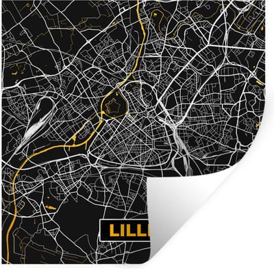 Muurstickers - Sticker Folie - Frankrijk – Plattegrond – Kaart – Lille – Stadskaart - 100x100 cm - Plakfolie - Muurstickers Kinderkamer - Zelfklevend Behang XXL - Zelfklevend behangpapier - Stickerfolie