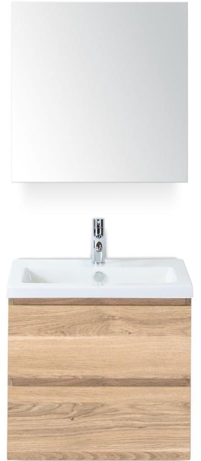 Vogue Badmeubelset 60 cm - Greeplijst in Kleur - Grey Oak - Keramische Wastafel Wit 1 Kraangat met Spiegelkast