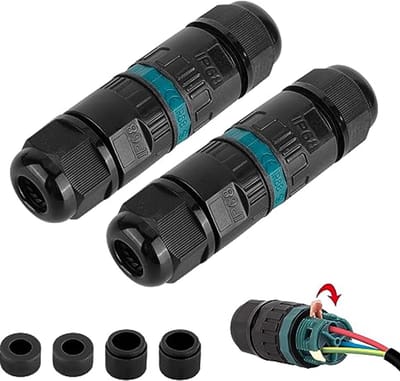 Waterdichte kabelverbinder IP68 voor 3-polige aardkabel met verbindingsmof voor Ø 3-12 mm kabeldiameter - 2 stuks