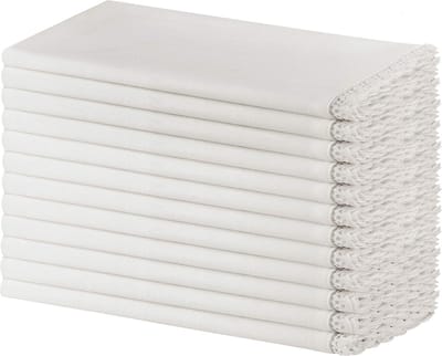La'Moussawi ® Chique Witte Diner Servetten met Gehaakte Kant Details - Set van 12 Stuks