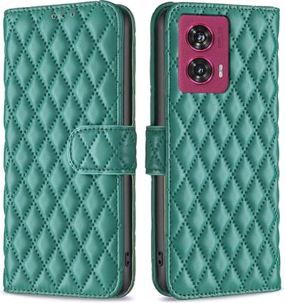 BINFEN Hoesje - Geschikt voor Motorola Edge 50 Fusion Hoesje - BINFEN Rhombus Book Case - Groen