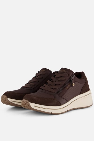 Skechers Billion Flex Luxe Up Leder Dames Chocolade Duraleather/Mesh Sneakers