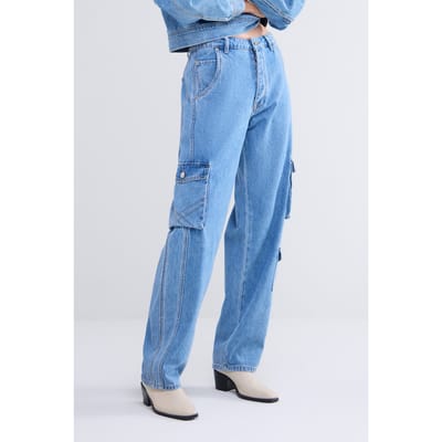 Summum Woman Cargo Jeans Baggy Cotton Jeans Denim Maat: 36 | Straight Jeans Outlet | Dames | Blauw