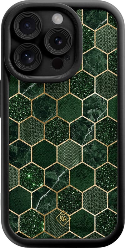 Casimoda® hoesje - Geschikt voor iPhone 13 Pro - Kubus Groen - Effen telefoonhoesje met lensbescherming - Siliconen/TPU - Backcover - Groen