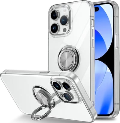 Geschikt voor Apple iPhone 15 Pro Hoesje met Magnetische Kickstand Ring Transparant