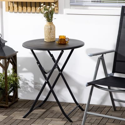 MODFU Ronde Tuintafel – Ø60x73 cm – Inklapbaar & ruimtebesparend – HDPE houtlook (onderhoudsvrij) – Gepoedercoat staal – Voor tuin, balkon & terras – Donkergrijs