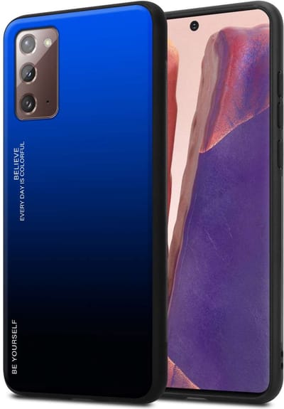 Cadorabo Hoesje geschikt voor Samsung Galaxy NOTE 20 in BLAUW - ZWART - Tweekleurige beschermhoes van TPU-silicone Case Cover en achterzijde van gehard glas