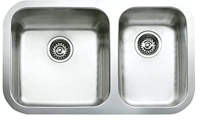 Dubbele spoelbak 406 x 406 mm met 25 cm diepte voor keuken