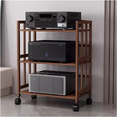 Audiorek 3 Laags - Mediastation Kast - Audio Video Opslag - Met Verstelbare Wielen - 50 cm Breed