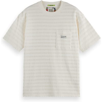 Scotch & Soda Relaxed-fit Horizonal Textured T-shirt Eggnog Size: M | Basic T-Shirts Outlet | Heren | Wit