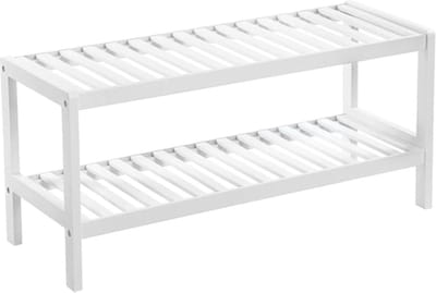 Hoppa! | Schoenenrek van Bamboe | 2 Niveaus | Wit | 70 x 26 x 33 cm (B x D x H)