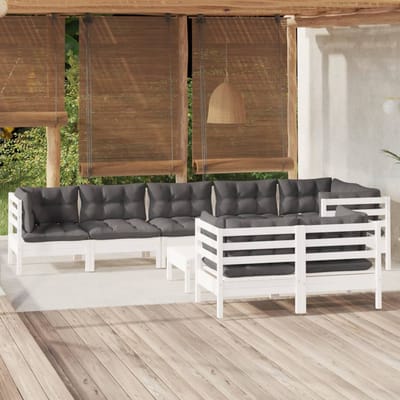 vidaXL - 9-delige - Loungeset - met - kussens - massief - grenenhout - wit