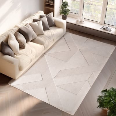 Binnenkleed, geometrisch patroon, crèmekleur, voor woonkamer en slaapkamer, plat geweven, wasbaar. 120x170 cm