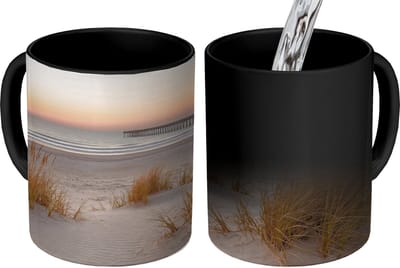 Magische Mok - Foto op Warmte Mokken - Koffiemok - Pier - Zonsondergang - Strand - Magic Mok - Beker - 350 ML - Theemok
