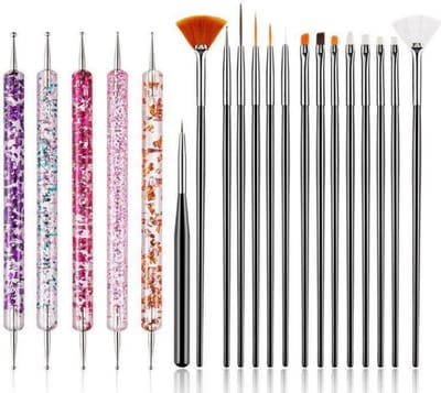 Goodbitz® - Nail art set - 20-delig - Dotting tools - Stippen pen - Nail art penselen - Nail art brushes - Nail art kwasten - Nail art tools - Penselenset - Penselen set - Penselen nagels - Nail art - Nail art kit - Nail art penseel - Nail art kwast