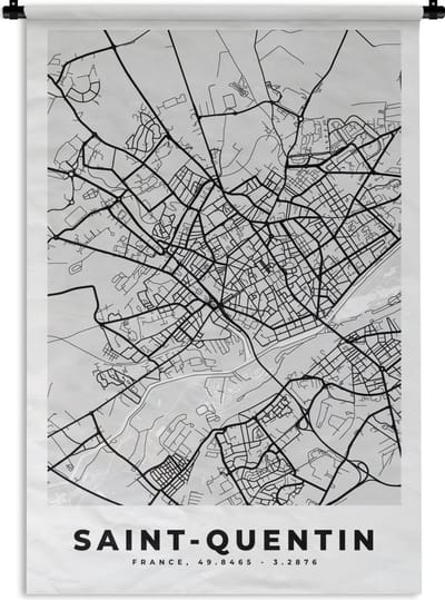 Wandkleed - Wanddoek - Saint-Quentin - Plattegrond - Frankrijk - Kaart - Stadskaart - 120x180 cm - Wandtapijt