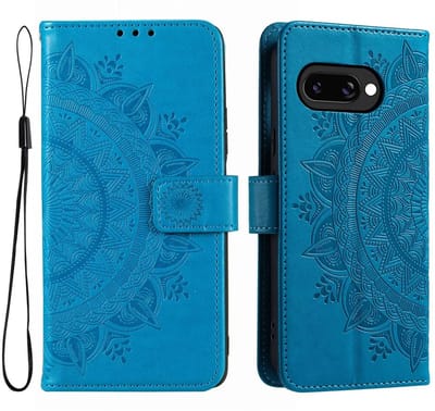 Hoesje Geschikt voor Google Pixel 10a - Mandala Book Case met Pasjeshouder - Beschermhoes met Portemonnee Blauw