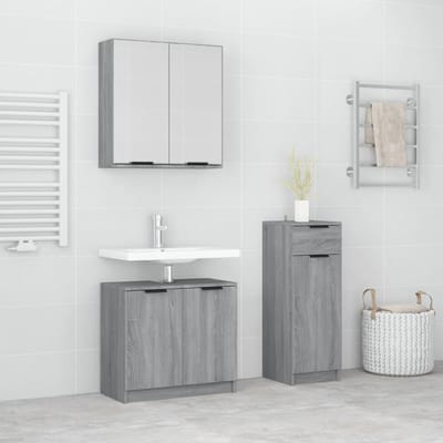 vidaXL - 3-delige - Badkamermeubelset - bewerkt - hout - grijs - sonoma - eikenkleur
