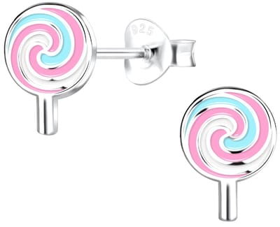 Joy|S - Zilveren lolly oorbellen - 7 x 9 mm - roze turquoise wit - kinderoorbellen