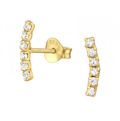 WeLoveSilver - oorstekers - gold plated - kristallen gebogen staafje
