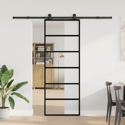 vidaXL - Schuifdeur - met - beslag - 76x205 - cm - ESG-glas - en - aluminium