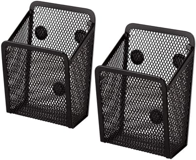 potloodhouder, magnetische penhouder, opbergmanden van mesh, organizer van gaas, pennenhouder, bureau-organizer van metalen rooster, voor whiteboard, koelkast, 2 stuks