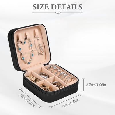 Sieradendoosje voor dames - Vintage design leren reissieradenetui - geschikt voor ringen, oorbellen en halskettingen - cadeau voor haar (zwart)