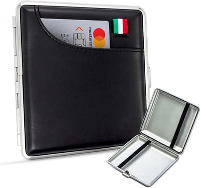 Sigarettendoosjes Zwart met Pasjeshouder - 20 Sigaretten - Kunstleer - Italiaanse Vlag